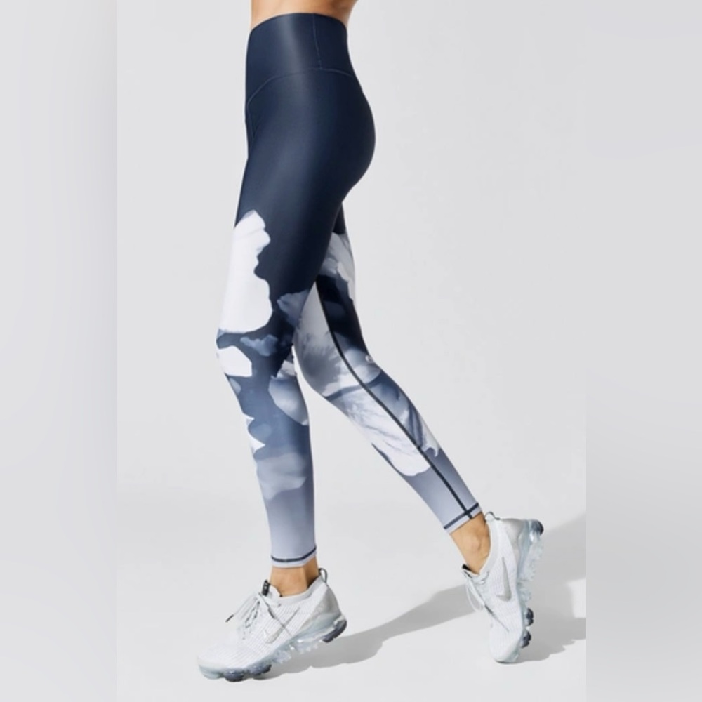 Carbon38 Leggings Blue White Pattern Floral Large